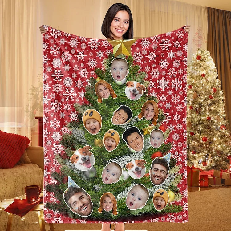 Custom Christmas Photo Blanket,Christmas Blanket Personalized Pet Faces Blankets
