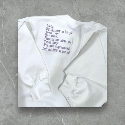 Custom Dear MAMA Glitter Applique Sweatshirt - Personalized Back Text Embroidery