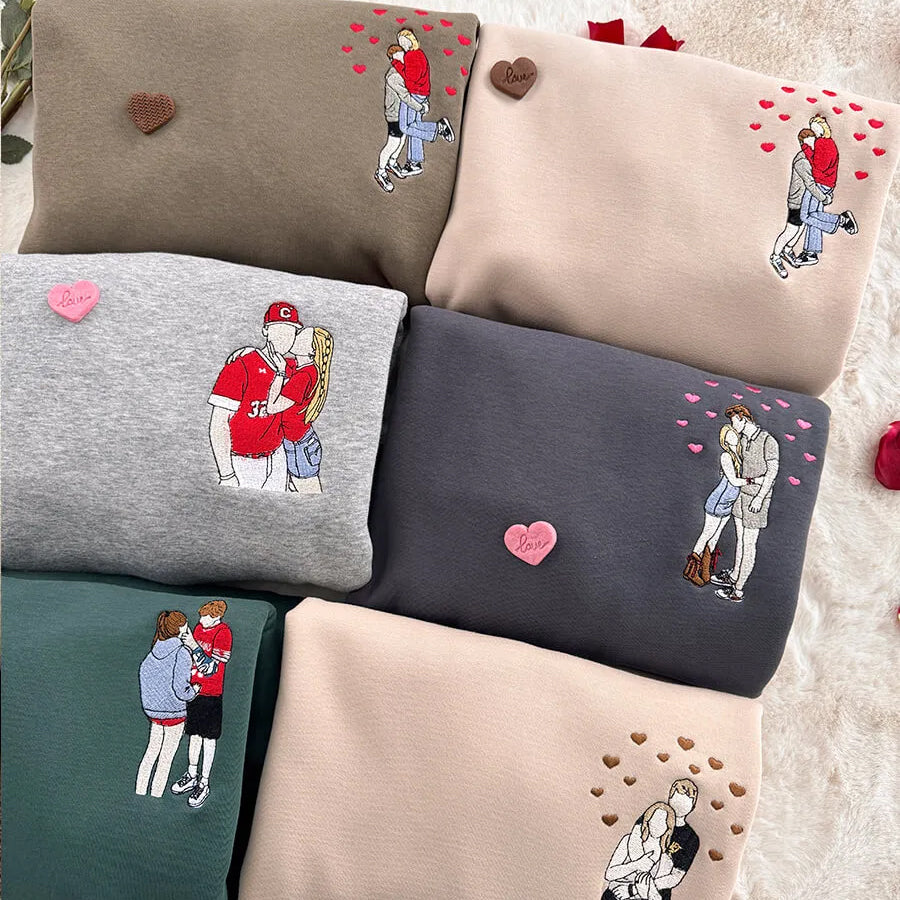 Loversdovey Custom Embroidered Portrait Sweatshirt from Photo • Valentine’s Day Gift