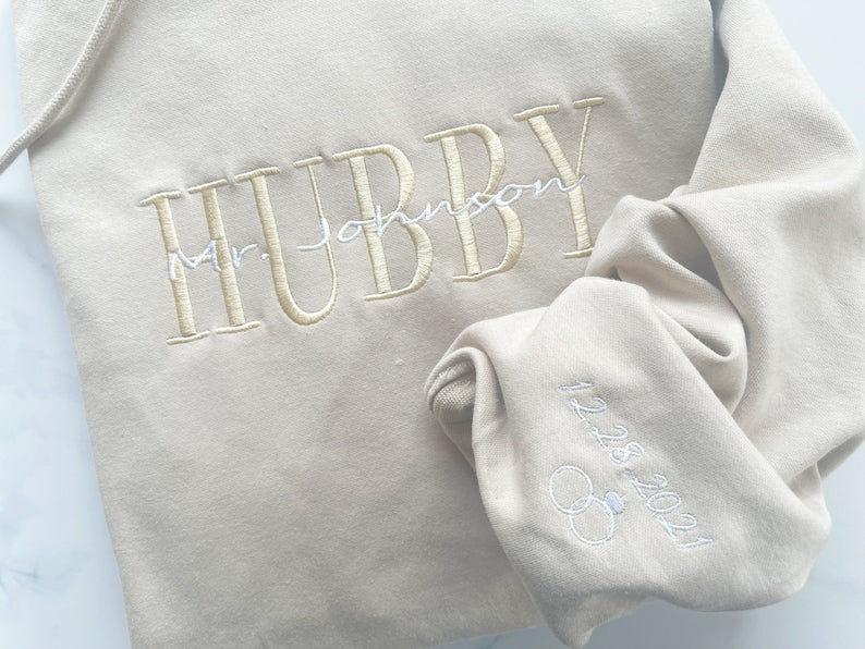 Personalized Embroidered Wifey Hubby Sweatshirt
