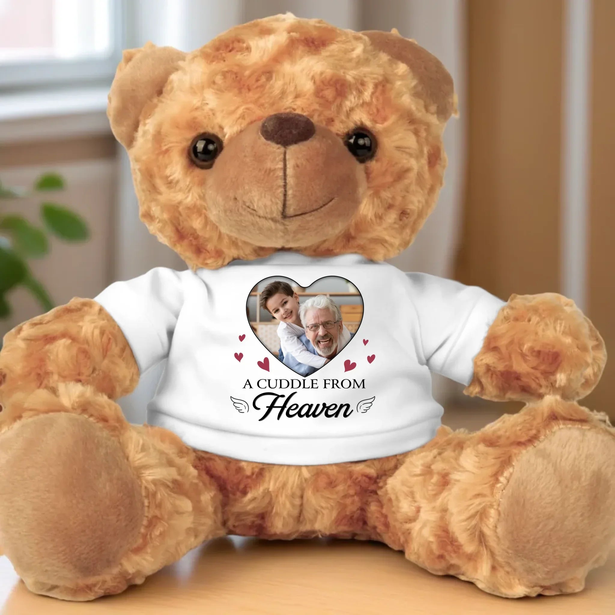 Custom Photo A Cuddle From Heaven - Memorial Personalized Custom Teddy Bear Plush - Sympathy Gift For Family Members