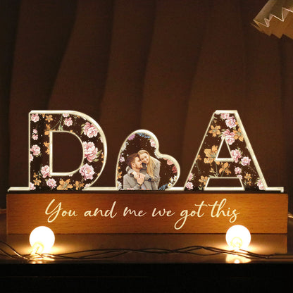 Initial Letters Couple Birth Month Custom Flower Printed LED Night Light, Anniversary Valentine's Day Gift for her & for him, Photo Upload