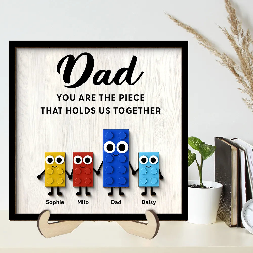 Dad And Kids Cute Puzzle Personalized 2-Layered Wooden Plaque, Father's Day Gift for Dad, Gift for Husband