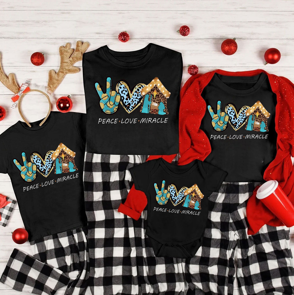 Peace And Love With Miracle Christian Christmas Family T-Shirt