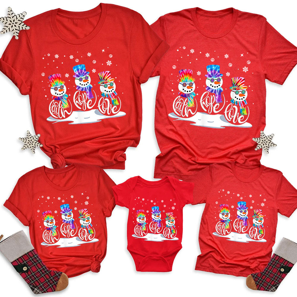 Christmas Faith Hope Love Snowman Family Matching Shirts