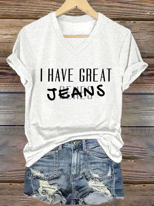 🔥Buy 3 Get 15% Off🔥V-Neck Retro I Have Great Jeans Genes Print T-Shirt