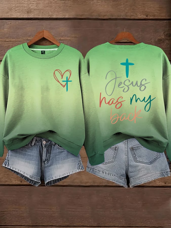 Women's Jesus Has My Back Print  Sweatshirts