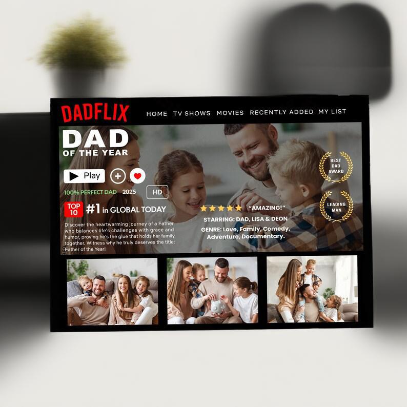 Custom Dadflix Movie Photo Frame, Father's Day Gift For Grandpa