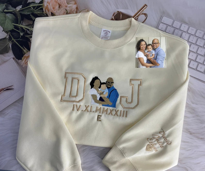 Personalized Embroidered Sweatshirt: Custom Family Initials Portrait, Family, Dad | Custom Family Initials Roman Numeral | EST Year Hoodie