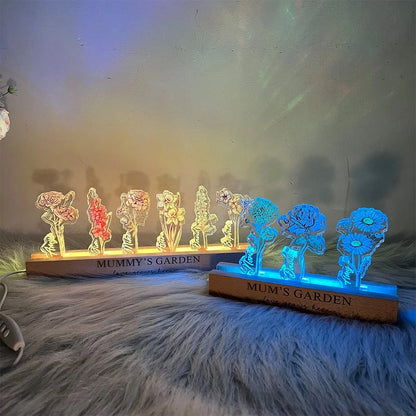 ✨Custom Birth Flower 3D Crystal Acrylic LED Light  With Children's Names