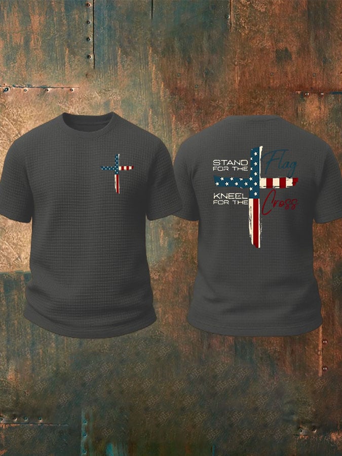 Men's Stand For The Flag Kneel For The Cross Printed Waffle Top