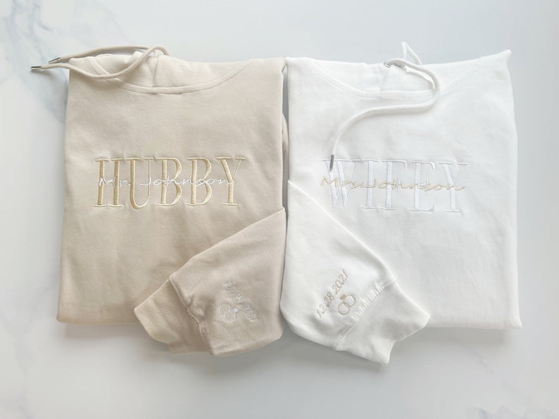 Personalized Embroidered Wifey Hubby Sweatshirt