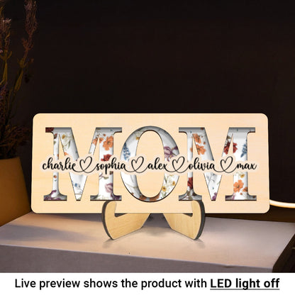 Personalized Mom Birth Month Flowers, Mother's Day Gift for Mom, Mom 2-Layer Wooden Plaque With LED