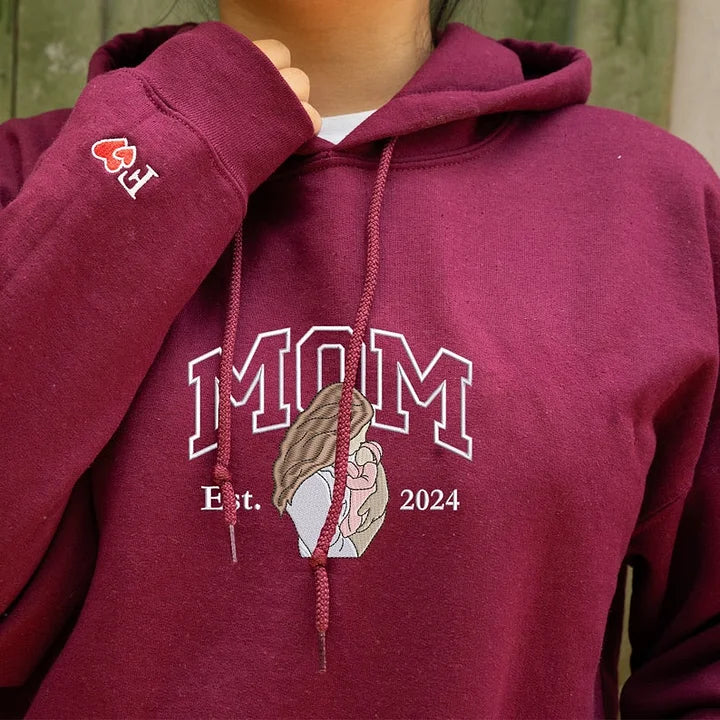 Mom Embroidered Sweatshirt, Custom Portrait From Photo Hoodie