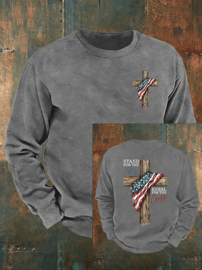 Men's Stand For The Flag Kneel For The Cross Printed Casual  Sweatshirt