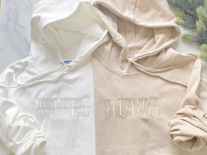 Personalized Embroidered Wifey Hubby Sweatshirt