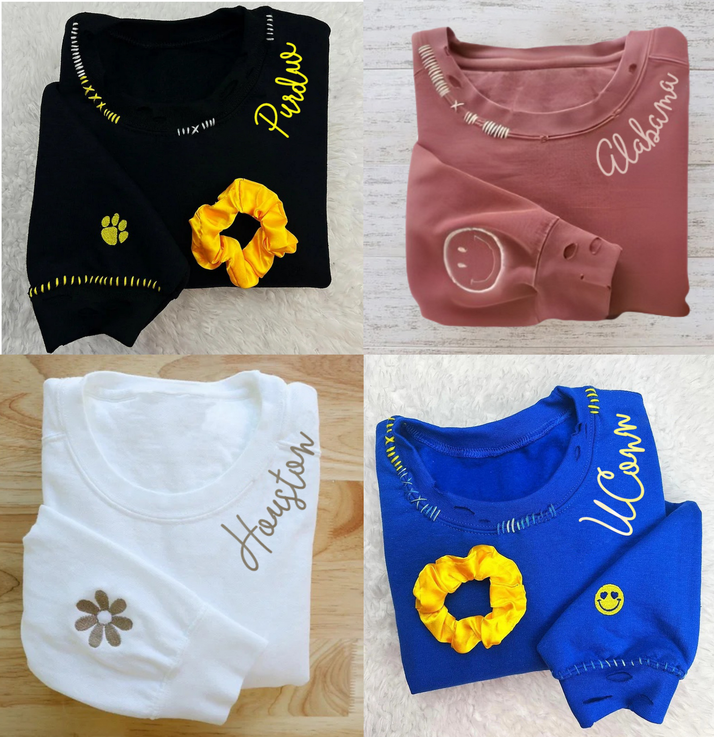 VINTAGE CUSTOM CREW-Custom Embroidered Hand Distressed Crew Neck Sweatshirt