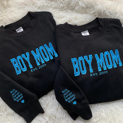 Custom Embroidered Boy Mom Glitter Vinly Sweatshirt Hoodie