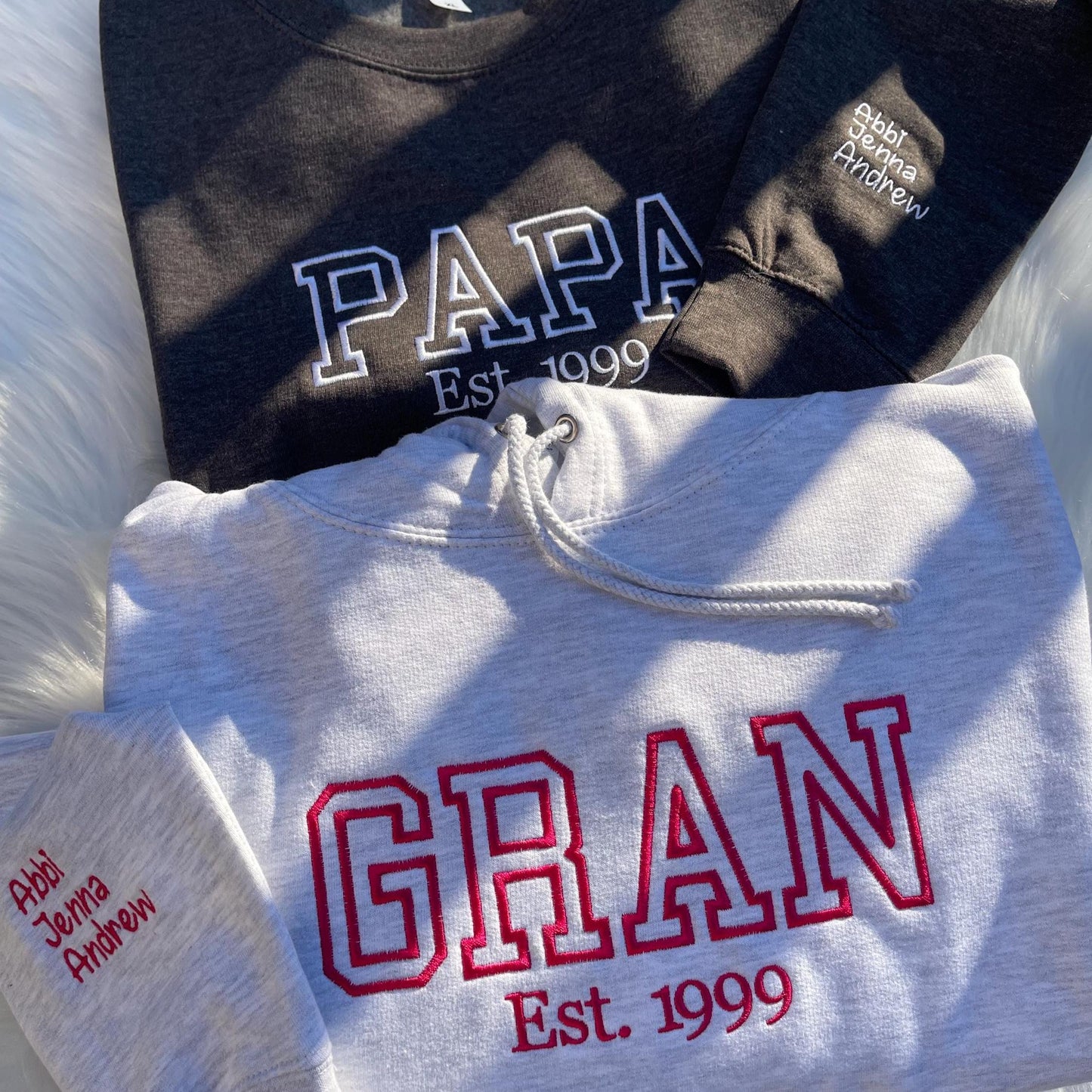 Personalized Mama & Dad Embroidered Sweatshirt With Names On Sleeve