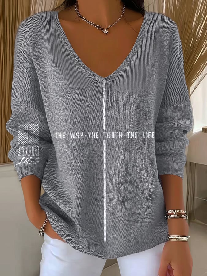 Women's Vintage Faith The Way The Truth The Life Printed Long Sleeve Pit Fabric Top