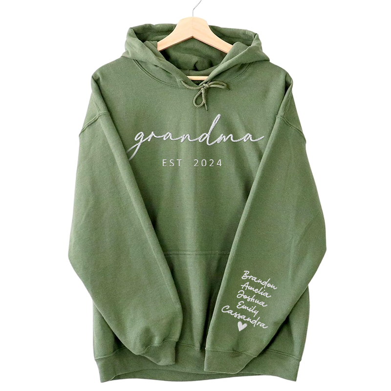 Custom Embroidered Mama Sweatshirt with Date and Kids Names on Sleeve,Mother's Day Gift