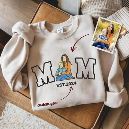 Personalized Embroidered Family Photo Glitter Sweatshirt - Mother's Day Gift