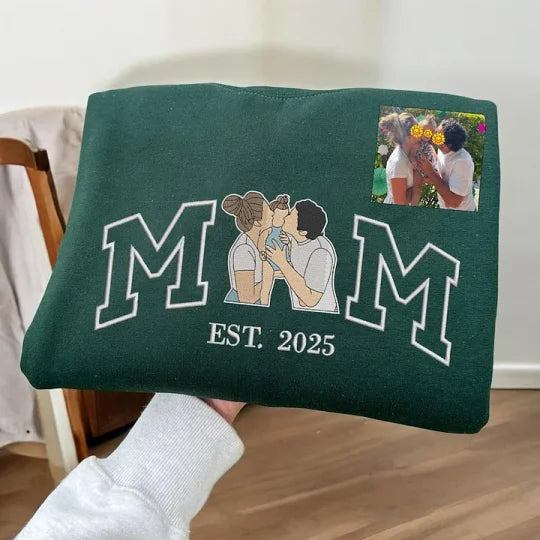 Personalized Embroidered Family Photo Glitter Sweatshirt - Mother's Day Gift