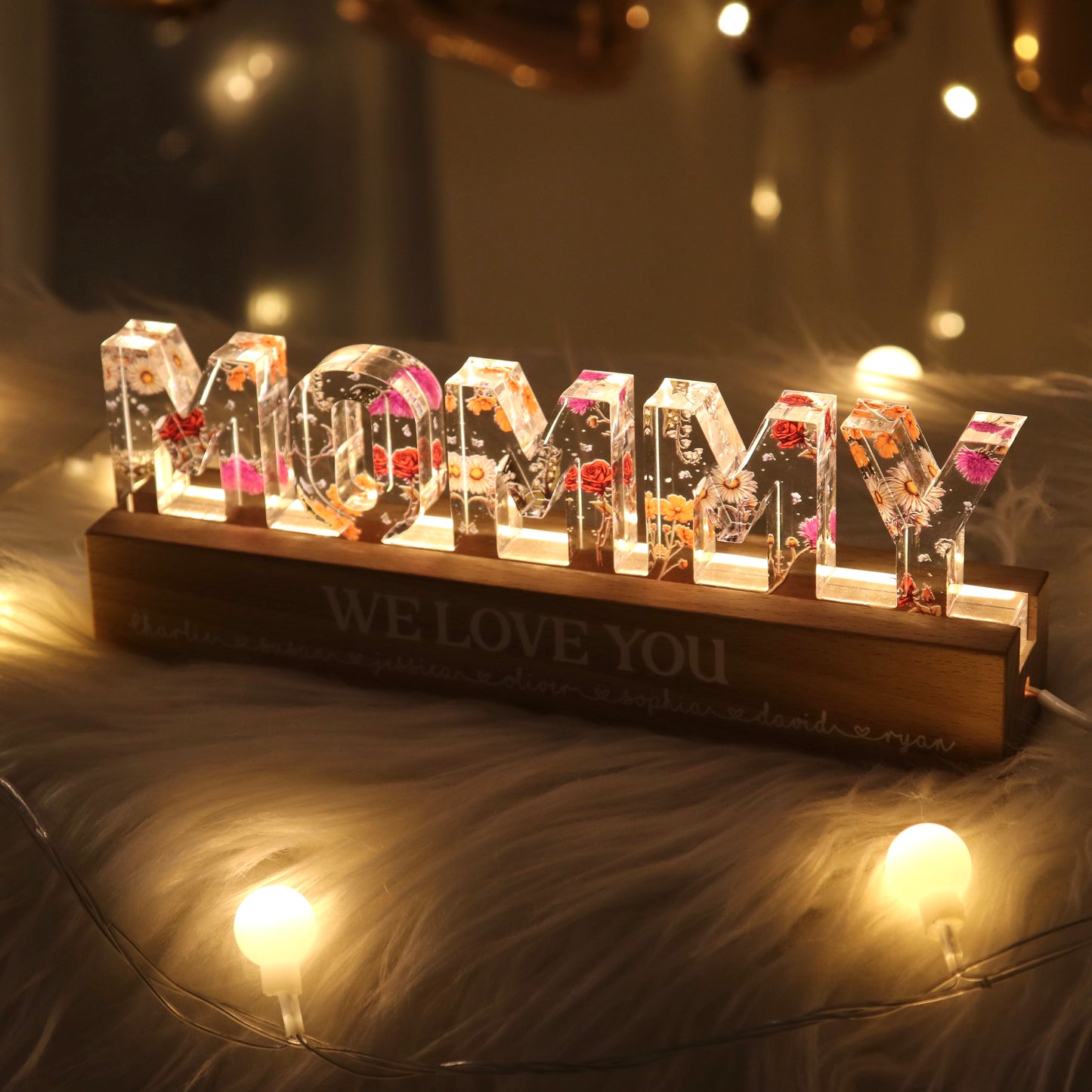 Birth Month Flower Custom LED Night Light, Birthday Gift, Anniversary Gift For Mom, For Wife, For Her