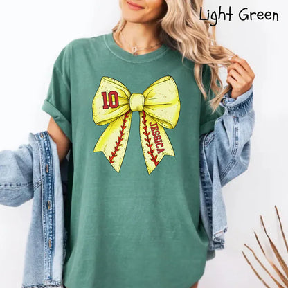 Custom Sport Bow Shirt, Baseball Softball Mom Shirt With Kids Name & Jersey Number