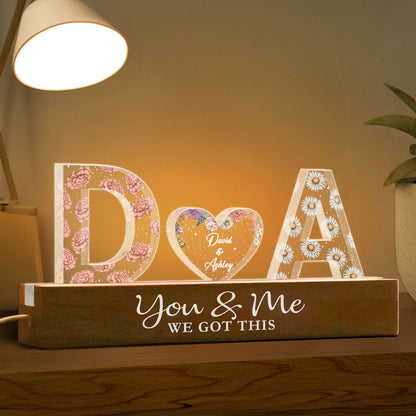 Couple Initials Birth Month Flower Anniversary Gift Personalized Acrylic Block LED Night Light