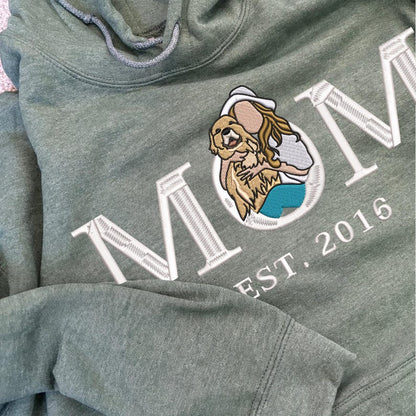 Custom Mama Embroidered Sweatshirt, Personalized Mom Portrait from Photo Sweater