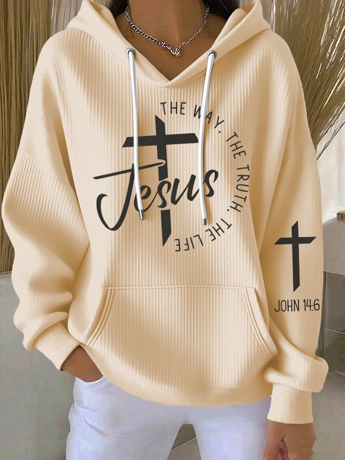 Women's  The Way The Truth Jesus Print Casual Hooded Sweatshirt