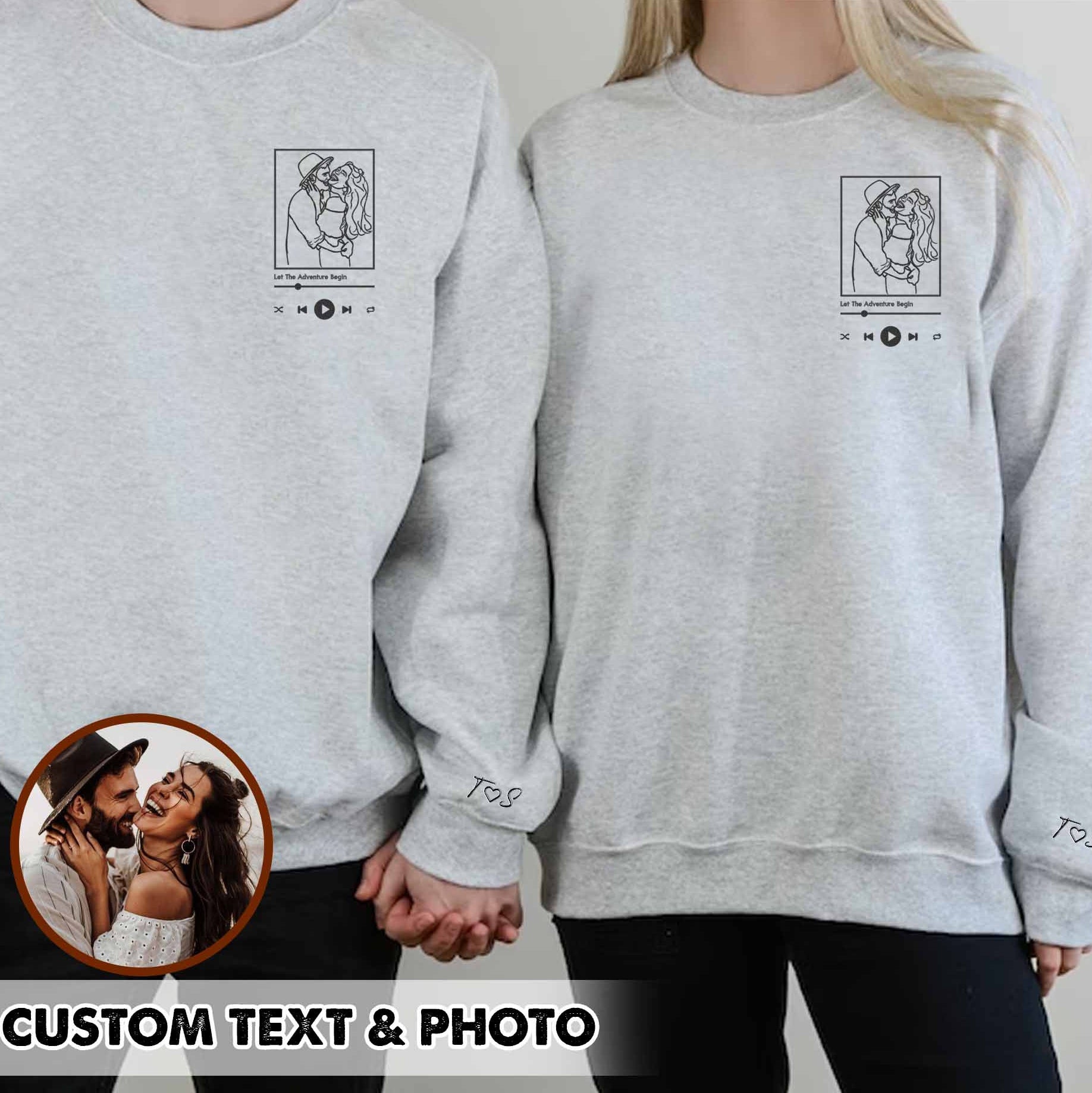 Custom Photo Love Song For Couple Embroidered Crewneck/Hoodie/T-shirt