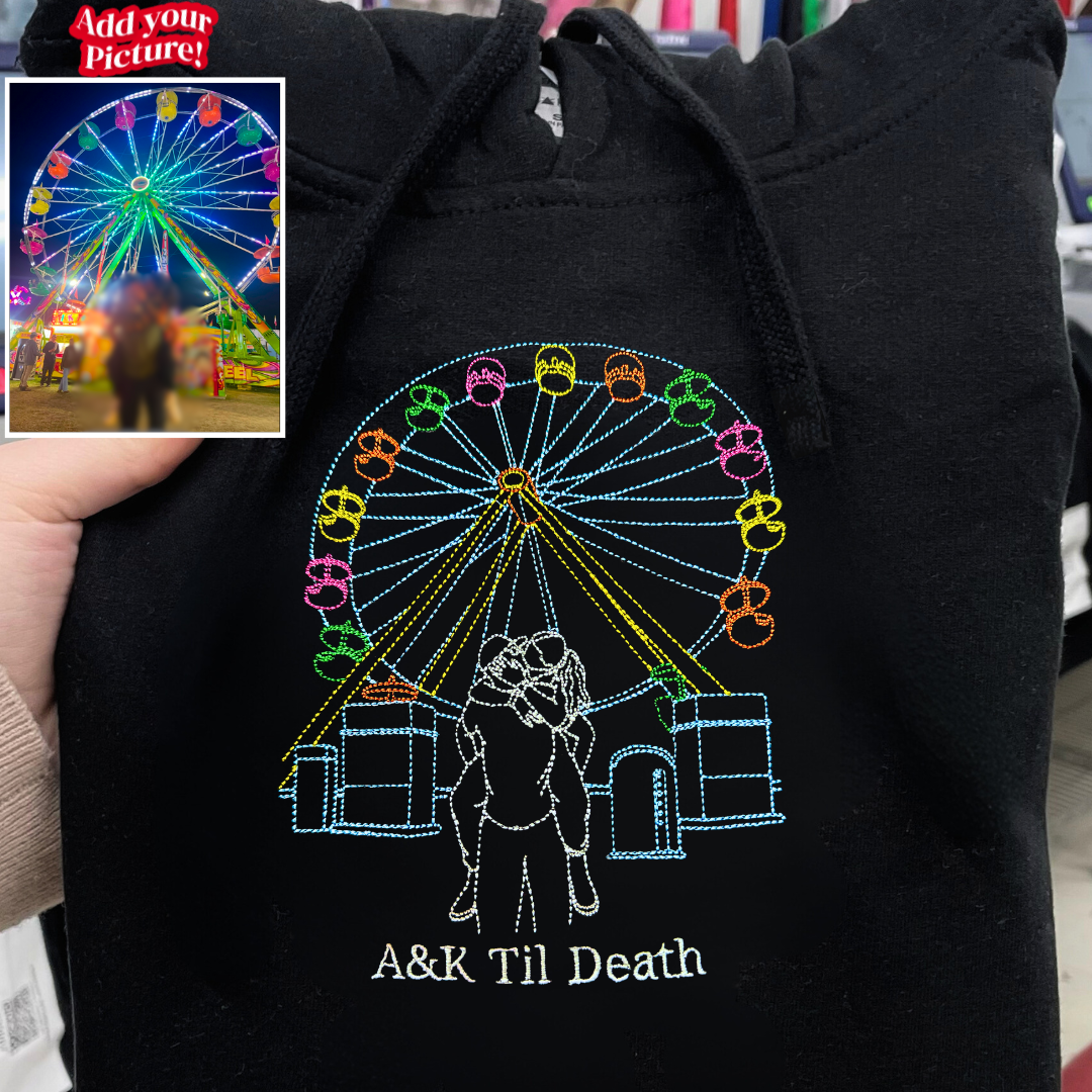 Embroidered Loversdovey Couple Photo Hoodie