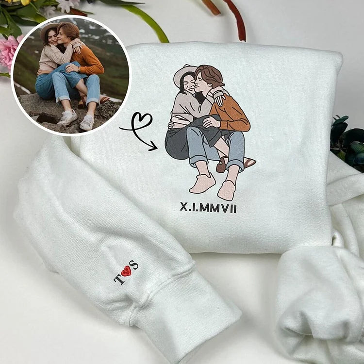 Custom Embroidered Portrait Sweatshirt – Personalized Photo & Roman Numerals