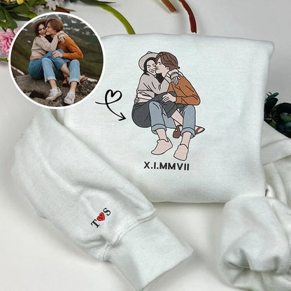 Custom Embroidered Portrait Sweatshirt – Personalized Photo & Roman Numerals