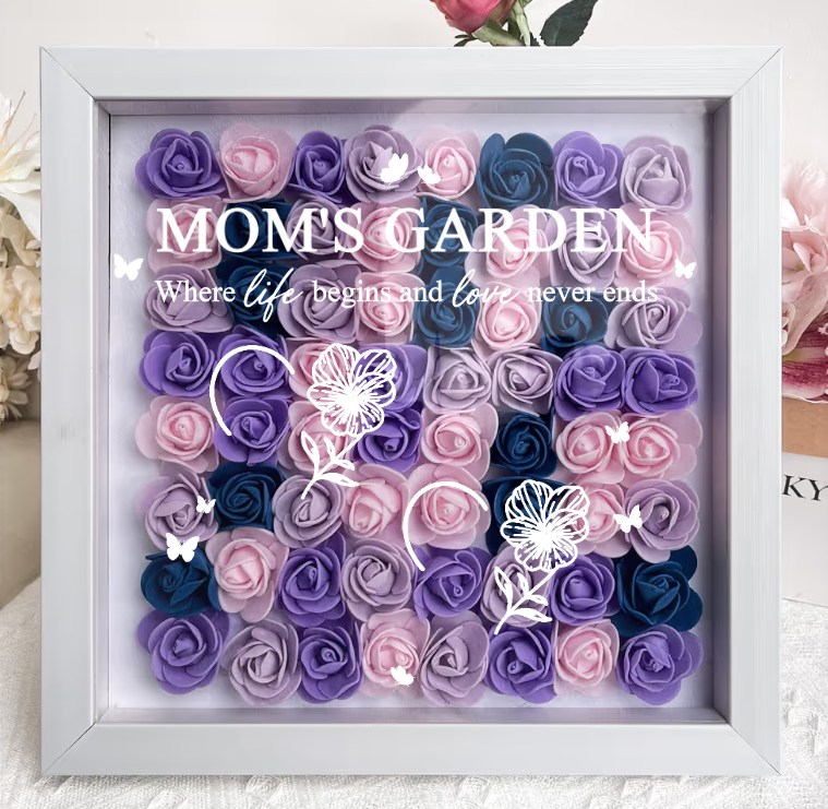 Mom's Garden Custom Kids' Names & Birth Flowers - Personalized Flower Shadow Box