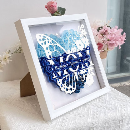 Personalized Butterfly Version Flower Shadow Box - Gift For Mom Custom Children Names