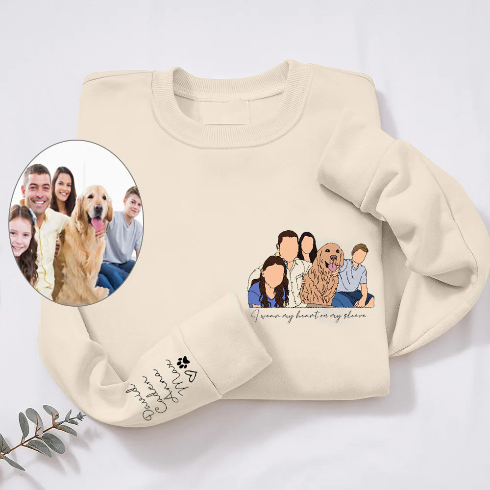 Personalized Hoodie Family Portrait with Custom Names On The Sleeve Perfect Gift for Family