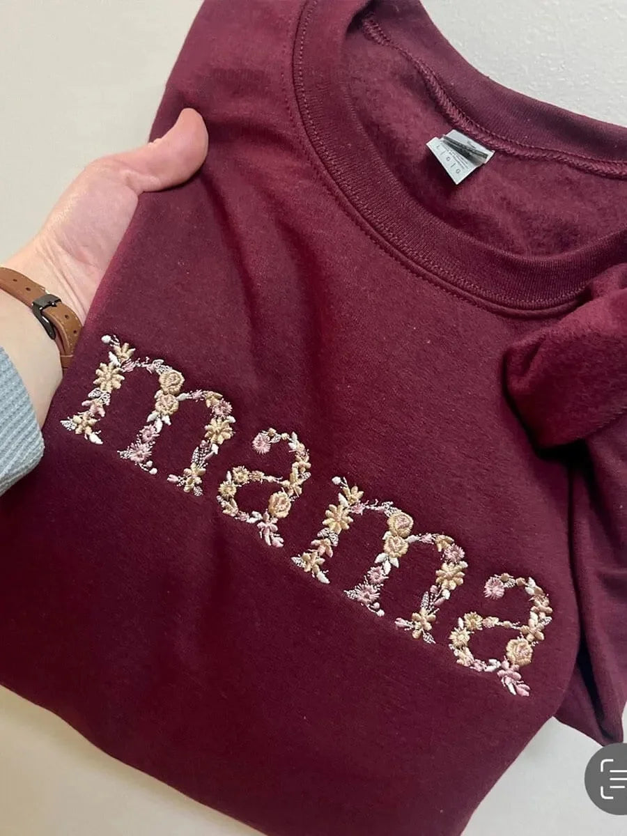 Custom Embroidered Floral Mama Sweatshirt