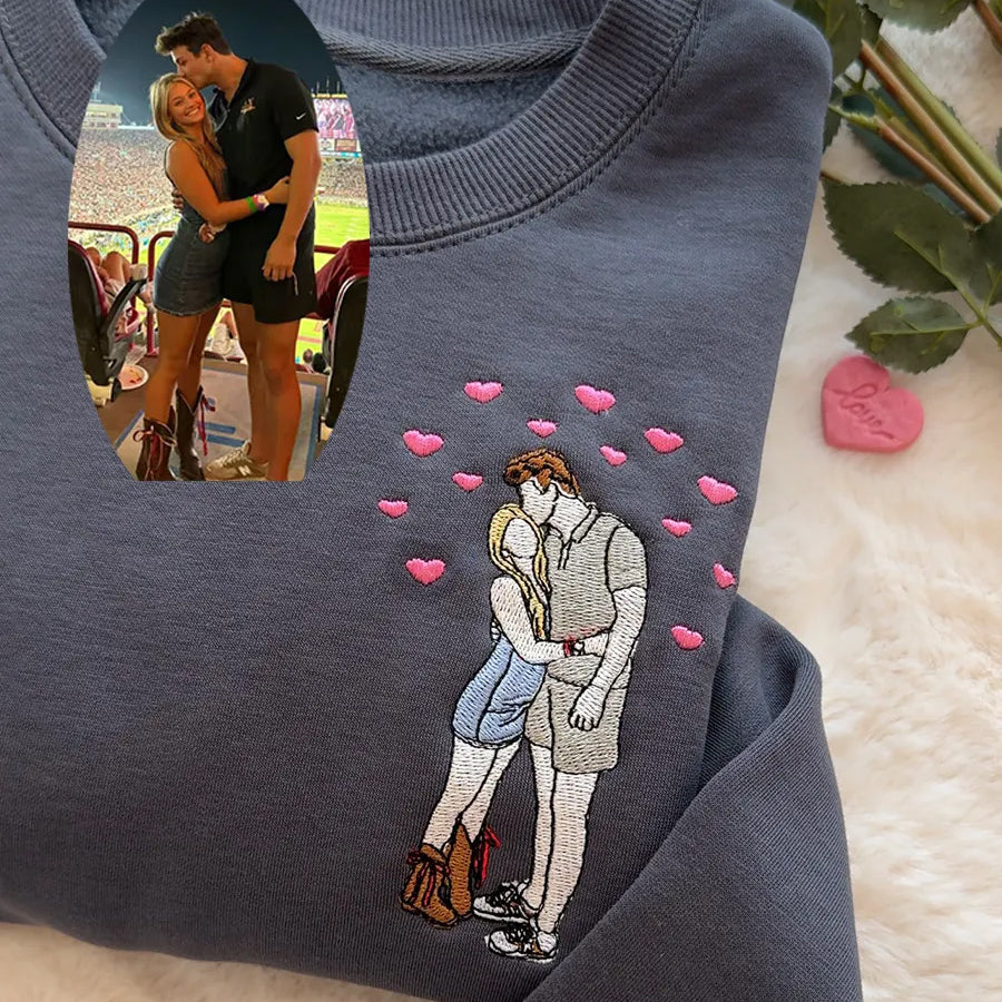 Loversdovey Custom Embroidered Portrait Sweatshirt from Photo • Valentine’s Day Gift