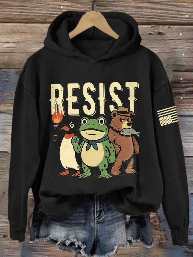 🔥Buy 3 Get 15% Off🔥Retro Bear Frog Penguin Portland Frog Resist Print Hoodie
