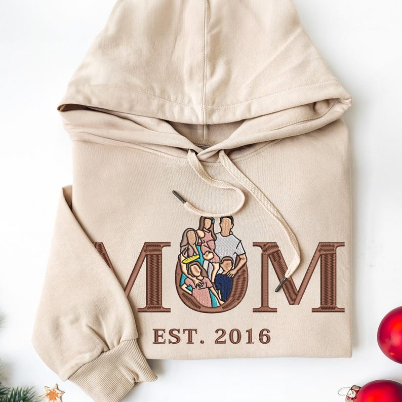 Custom Mama Embroidered Sweatshirt, Personalized Mom Portrait from Photo Sweater