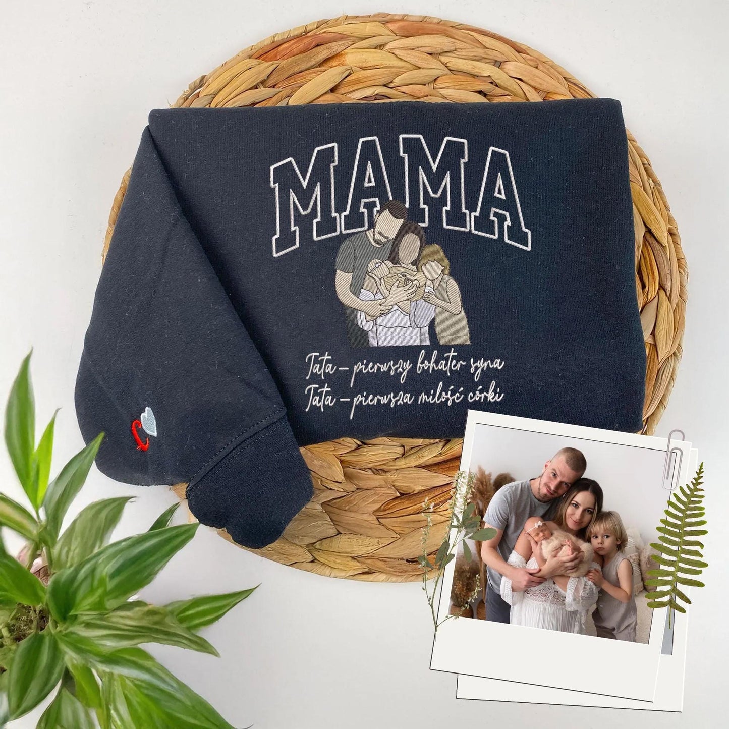 Mum Sweatshirt with Photo, Custom Embroidered Varsity Shirt with Portrait from Photo, Family Portrait