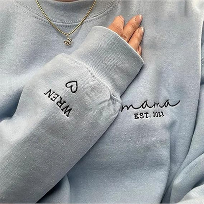 Custom Mom Sweatshirt and Hoodie, Embroidered Name on Sleeve, Best Gift for Mom