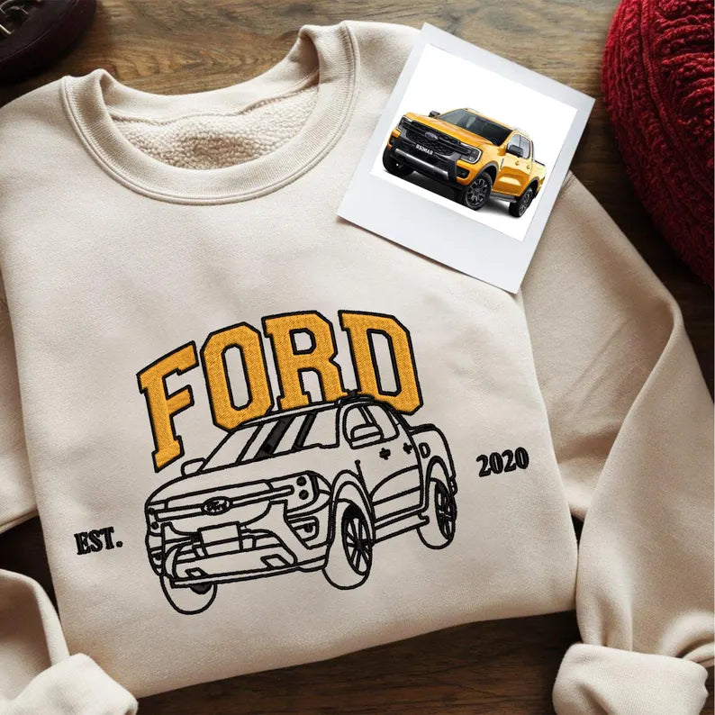 Custom Embroidered Car Hoodie, Custom Line Drawing Car Photo Embroidered Hoodie, Gifts for Dad