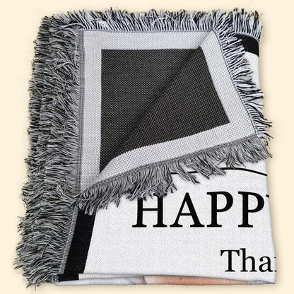 Happy 1st Father's Day Thank You For Everything - Personalized Photo Woven Blanket