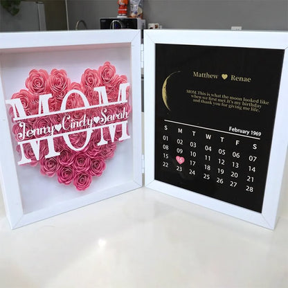 (Mom&Grandmum With Name) With REAL MOON PHASE Anniversary Calendar Custom Flower Frame