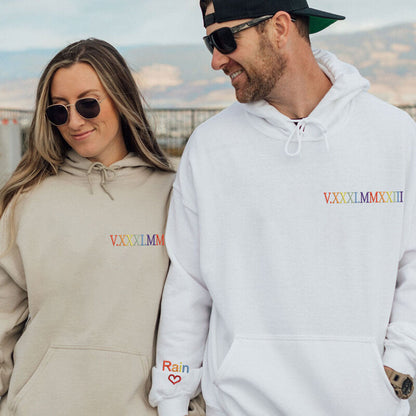 Custom Embroidered Colorful Roman Numeral Date Attractive Gift for Couple's Anniversary
