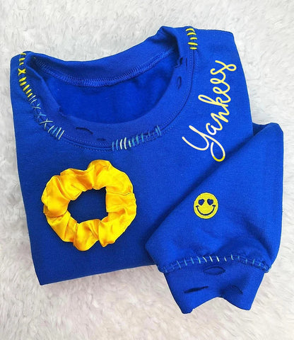 VINTAGE CUSTOM CREW-Custom Embroidered Hand Distressed Crew Neck Sweatshirt